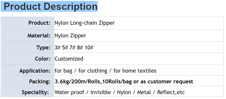 Nylon Long Chain Zipper